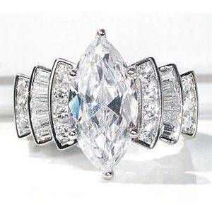 925 STERLING SILVER Marquise Cubic Zirconia Stair Step Ring